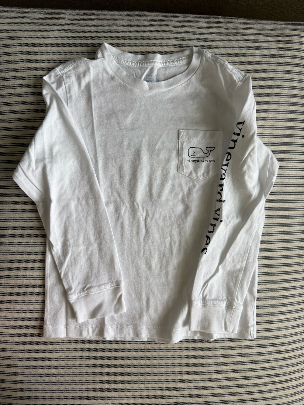Vineyard Vines White Long Sleeve Pocket Tee with Sleeve Script